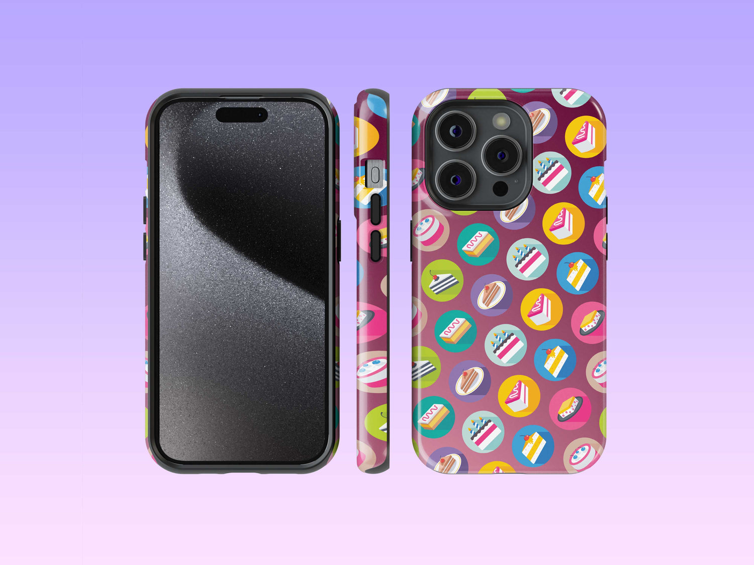 iPhone Phone Case with Colorful Modern Cake Icon Design (Tough, Snap, and Clear)