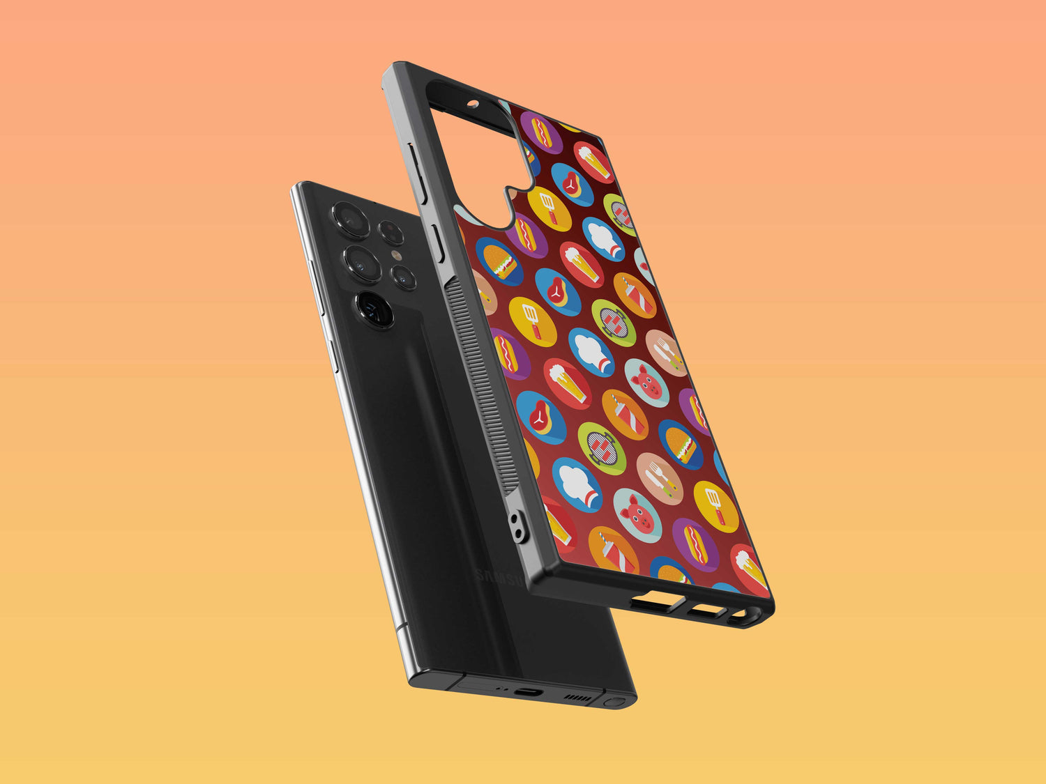 Samsung Phone Case with Colorful Modern Grilling Icon Design (Tough, Snap, and Clear)