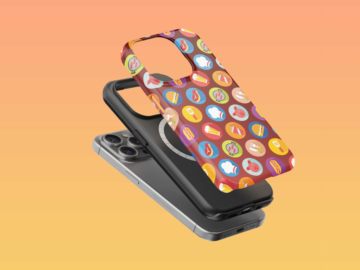 iPhone Phone Case with Colorful Modern Grilling Icon Design (Tough, Snap, and Clear) - Homemade Hooplah's Hullabaloo