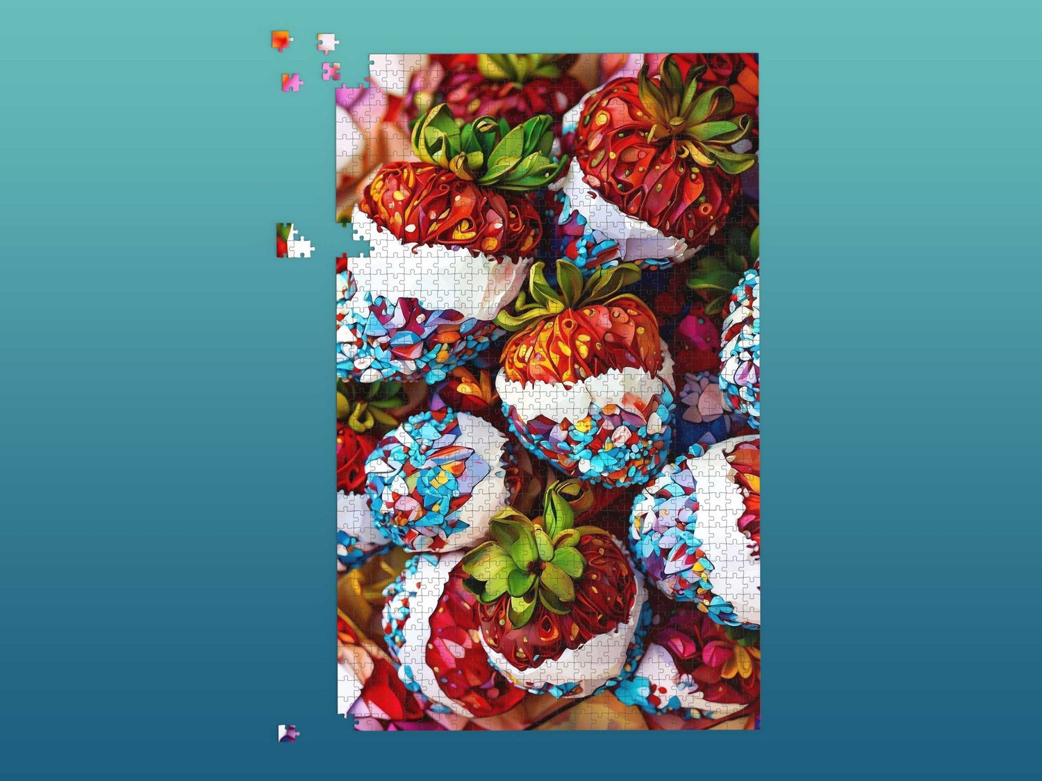 Red, White, and Blue Strawberry Jigsaw Puzzle (Vivid Poly Art ) - Homemade Hooplah's Hullabaloo