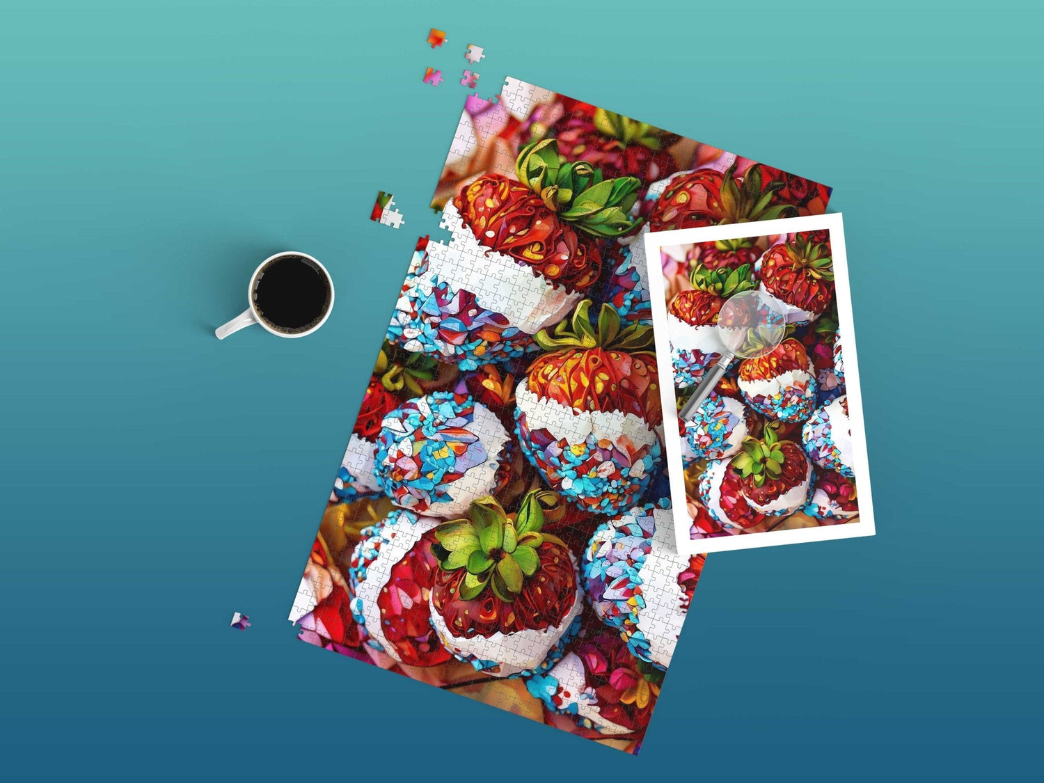 Red, White, and Blue Strawberry Jigsaw Puzzle (Vivid Poly Art ) - Homemade Hooplah's Hullabaloo